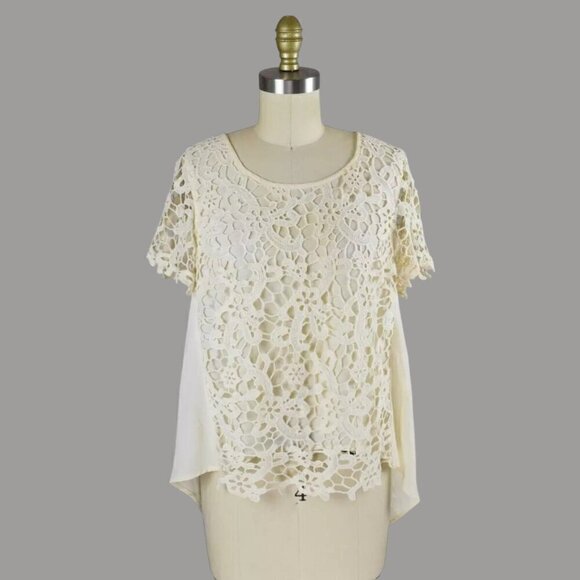 SUNDAY IN BROOKLYN CROCHET LACE OVERLAY IVORY BLOUSE - Picture 1 of 7